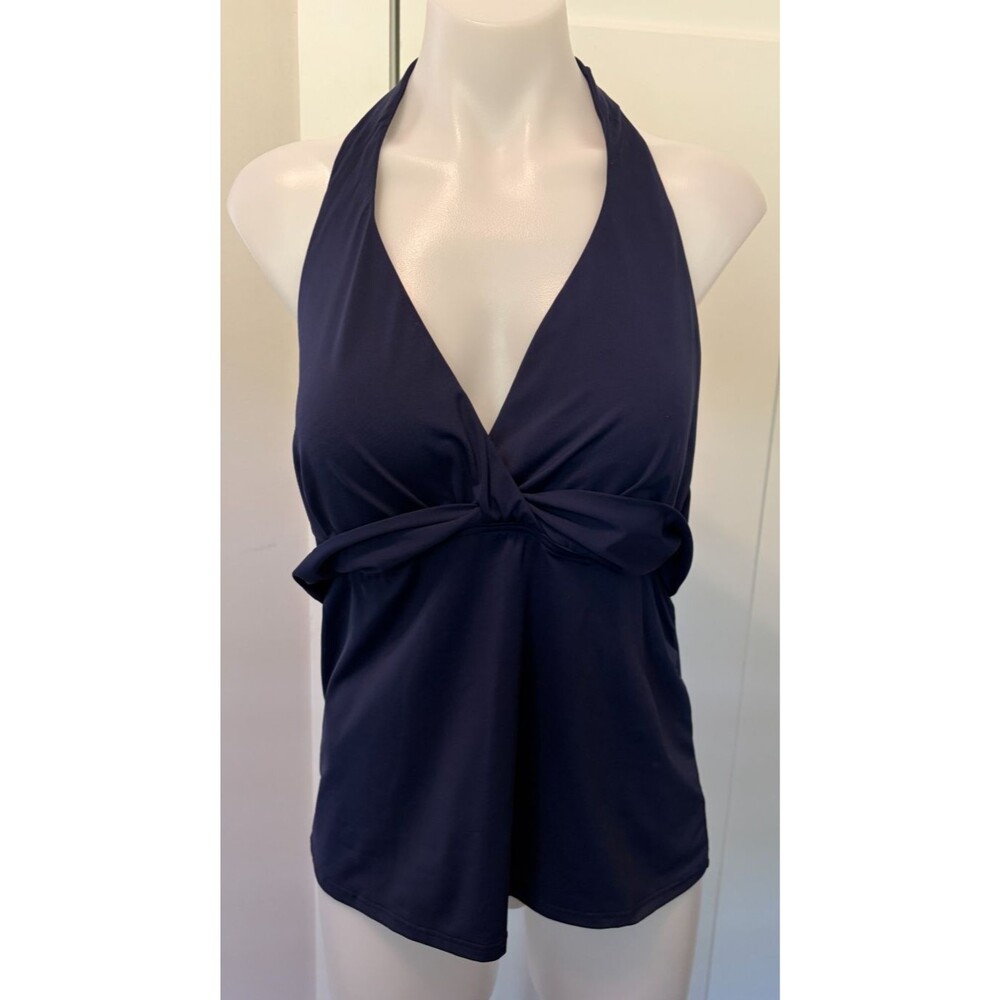 Lands End Womens Swim Top Halter Blue Built-In Padded Bra Size 14